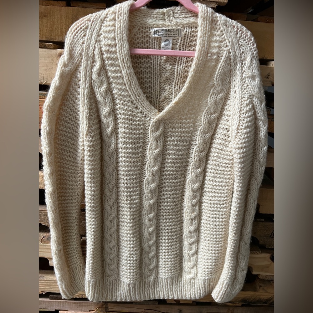 Greek Handmade knitwear , fisherman style vintage wool sweater. Long sweater
